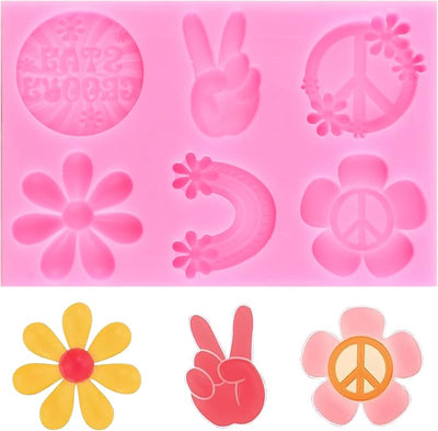 Moldes silicona decoración pasteles flores arco iris retro hippie