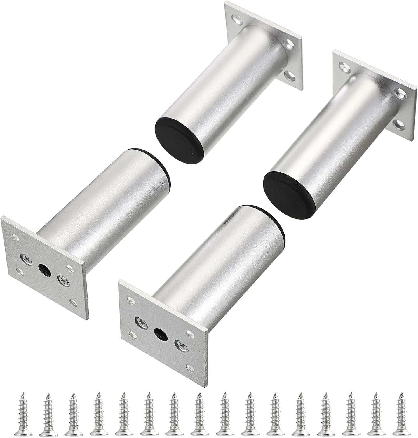 4 Pzas Patas Muebles Aluminio Redondas Ajustables Plateado