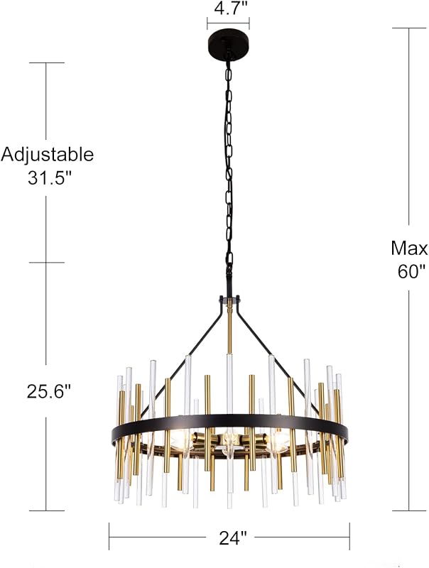 Candelabro moderno 24" 6 luces regulables oro negro