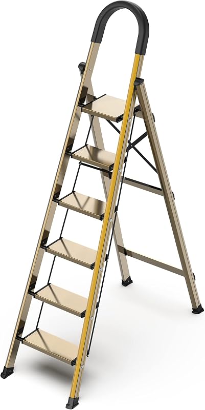 Escalera aluminio 6 escalones 12pies plegable dorado
