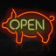 Letrero cerdo LED abierto para tienda cocina barbacoa