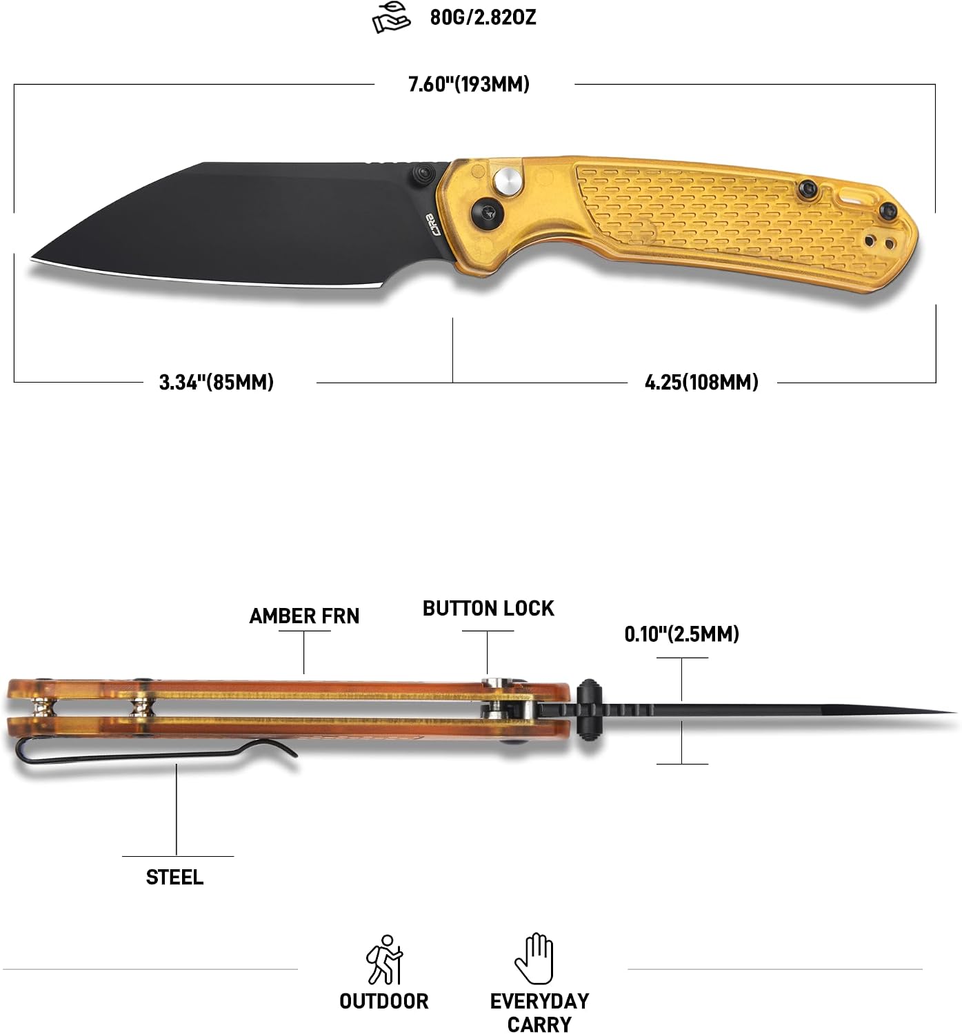 Cuchillo plegable acero AR-RPM9 3.34 con clip EDC