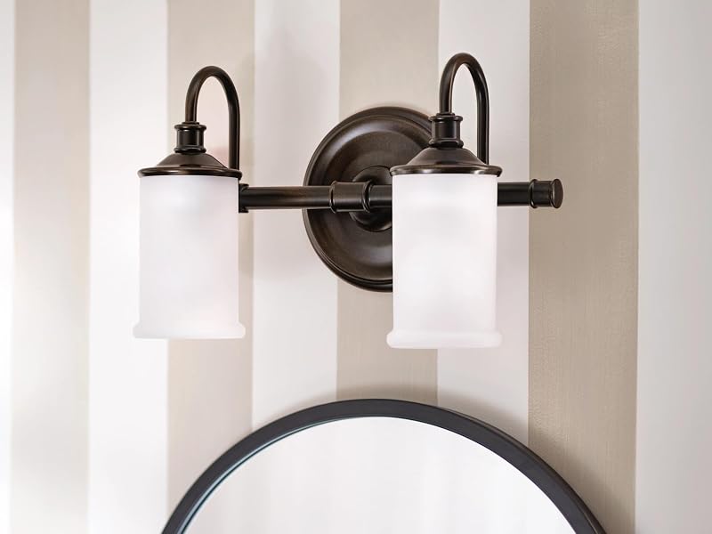 Lámpara baño doble montaje 2 luces vidrio esmerilado bronce