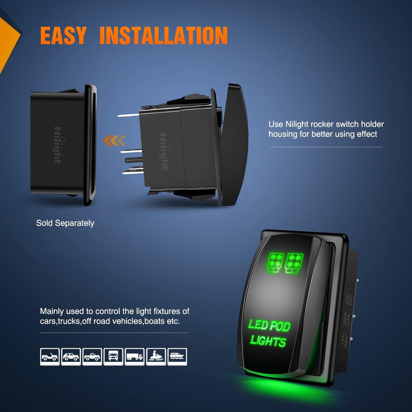 Barra luz LED 12V 24V con interruptor 20A 10A para coche