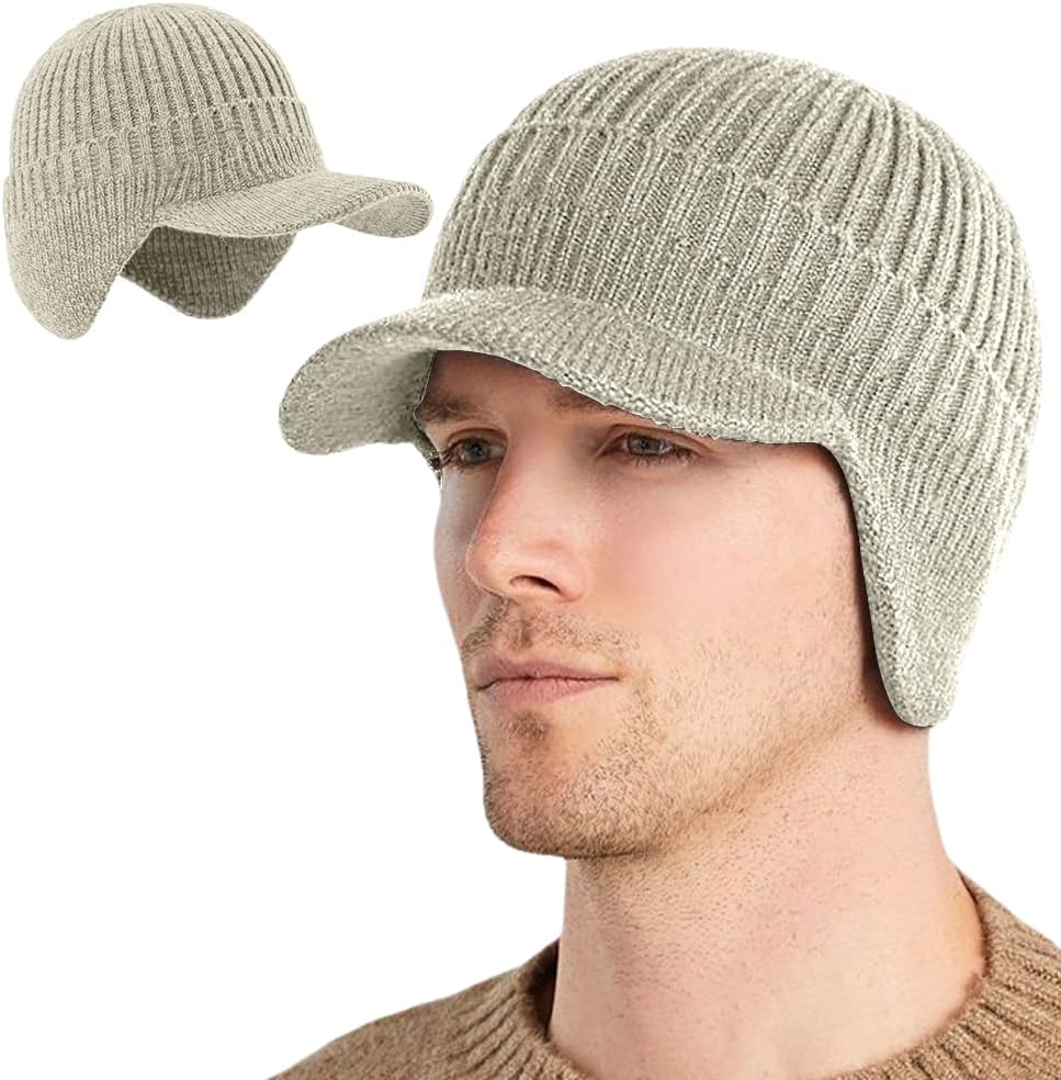 Gorro punto elástico invierno con visera y orejeras hombre