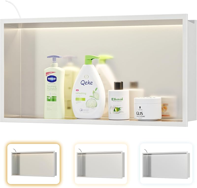 Nicho ducha acero inox 24x12pulg níquel cepillado 3 colores