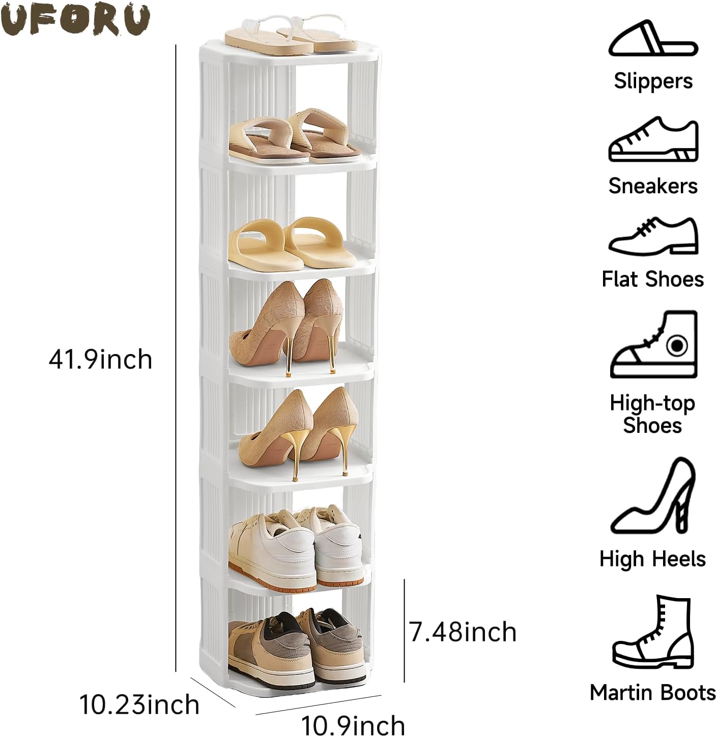 Zapatero vertical plástico 7 niveles para espacios pequeños