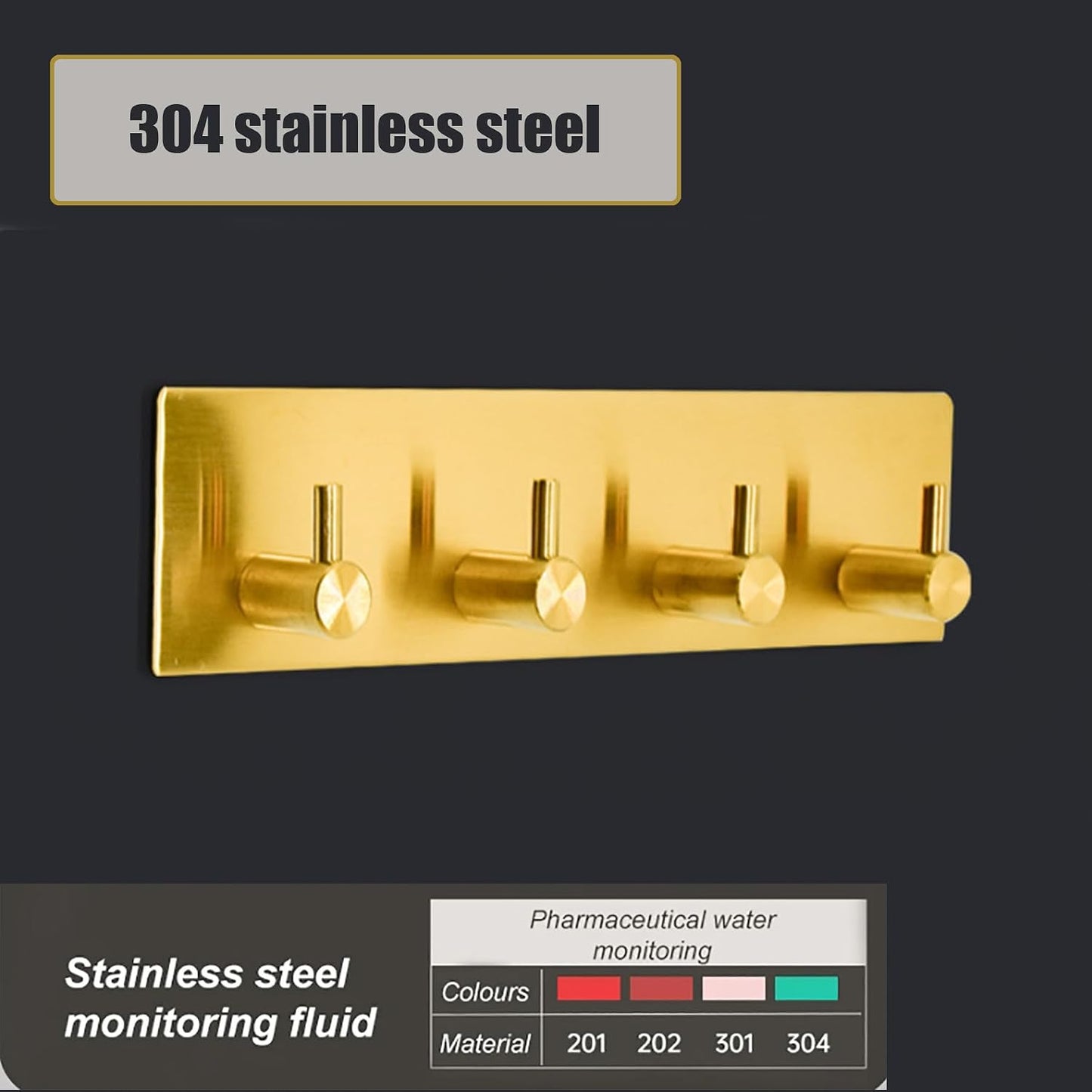 Soporte llaves acero inox 304 adhesivo 4 ganchos dorado