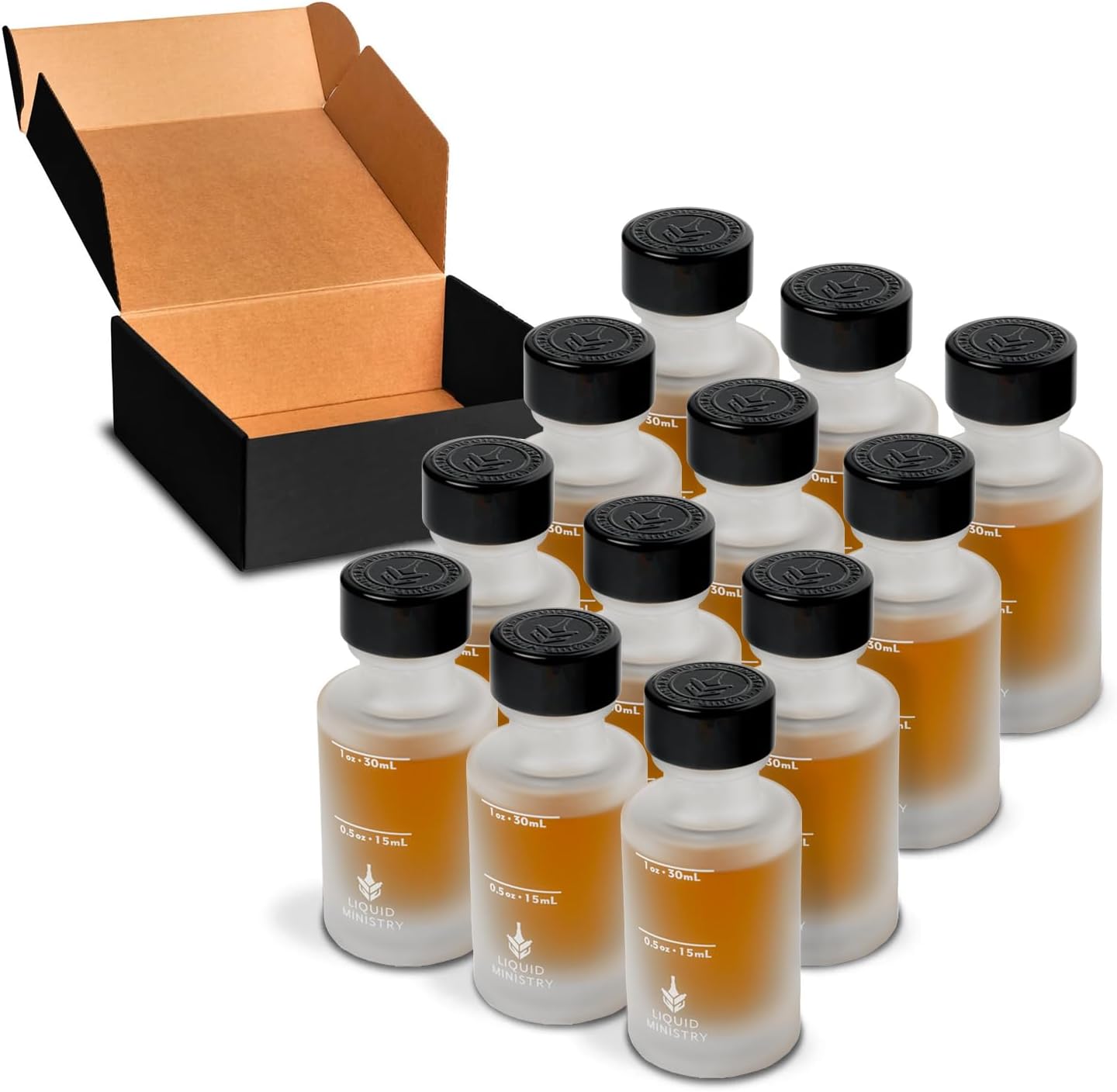12 Botellas Vidrio 1.2oz Esmeriladas Tapas A prueba de Fugas