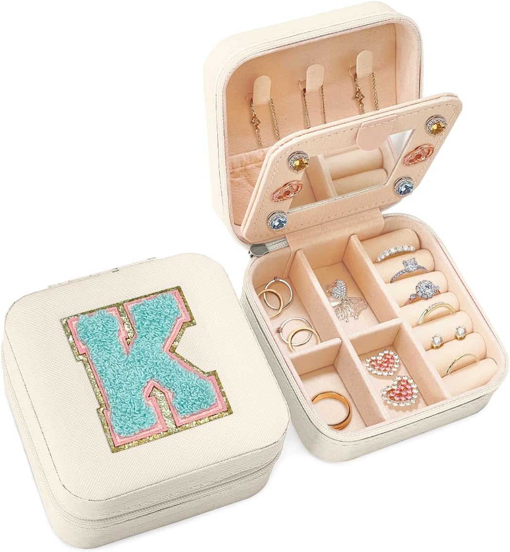 Joyero viaje blanco con inicial K para niñas y mujeres