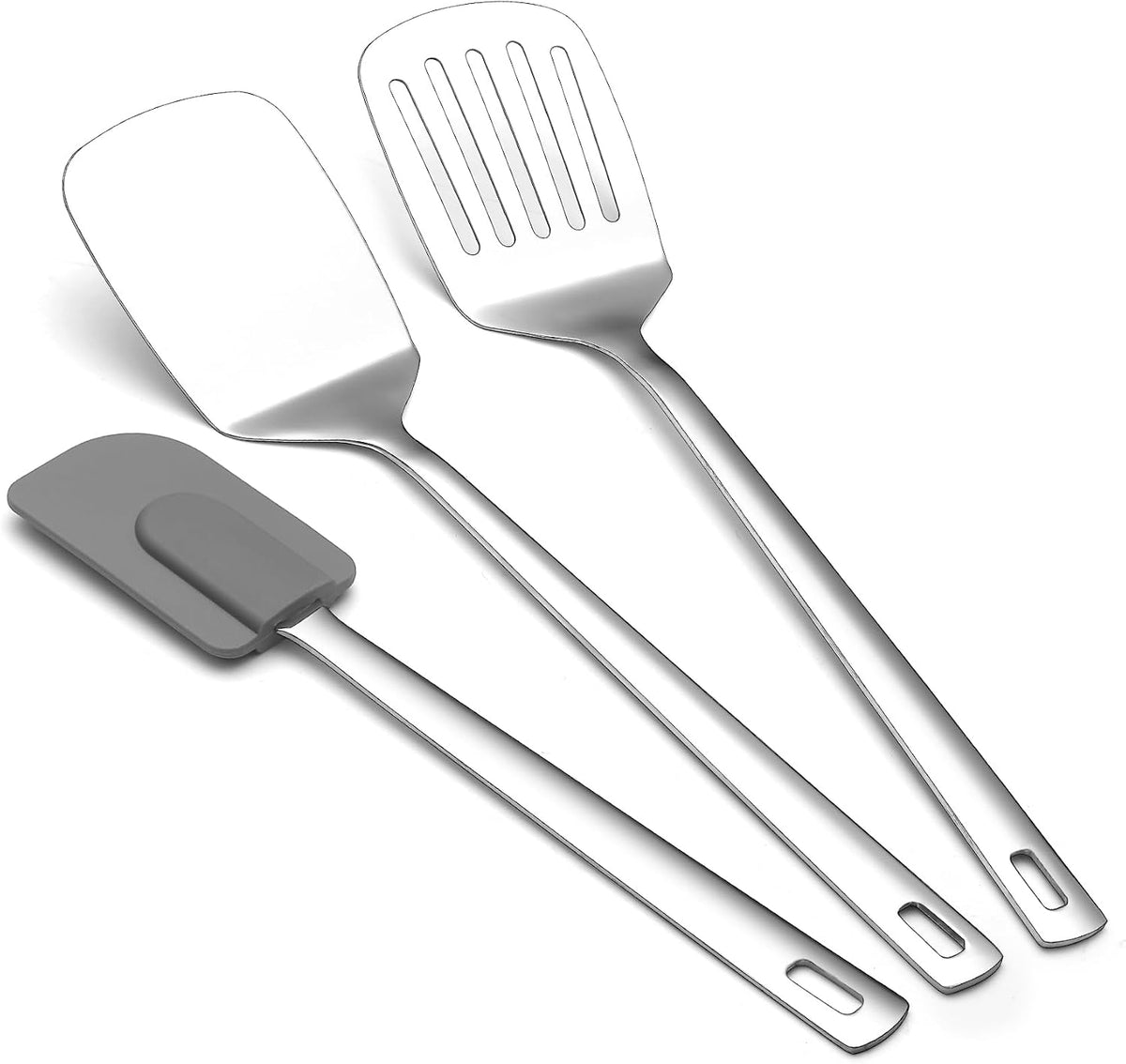 Set 3 Espátulas Acero Inox Ranurada Flexible