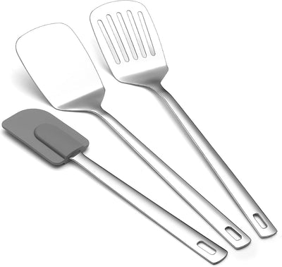 Set 3 Espátulas Acero Inox Ranurada Flexible