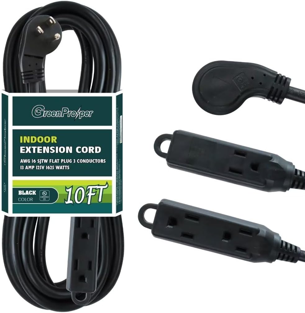 Cable extensión plano 10ft 3 clavijas 16AWG negro