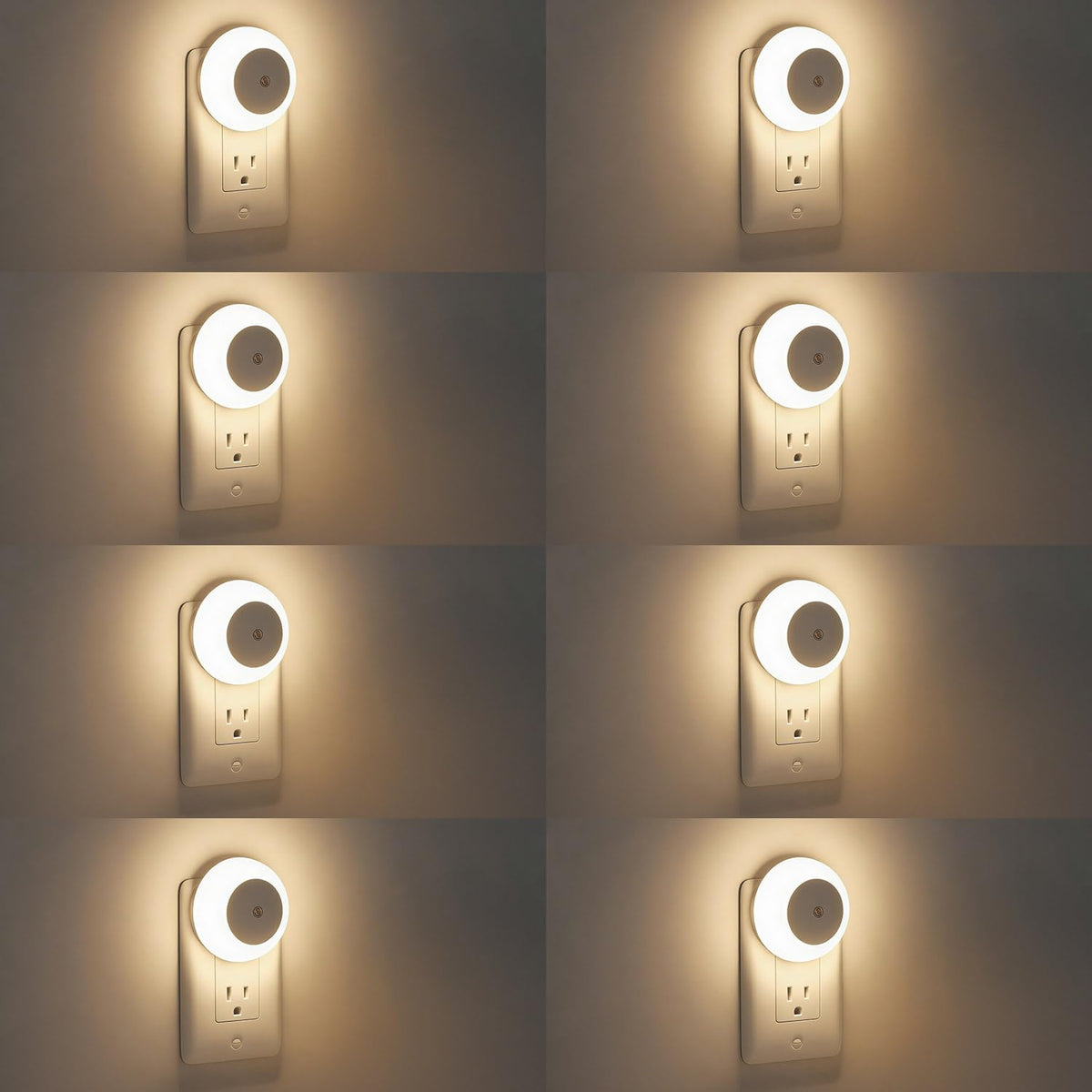 Luz Nocturna LED Blanca Cálida Sensor Amanecer 8 Pzas