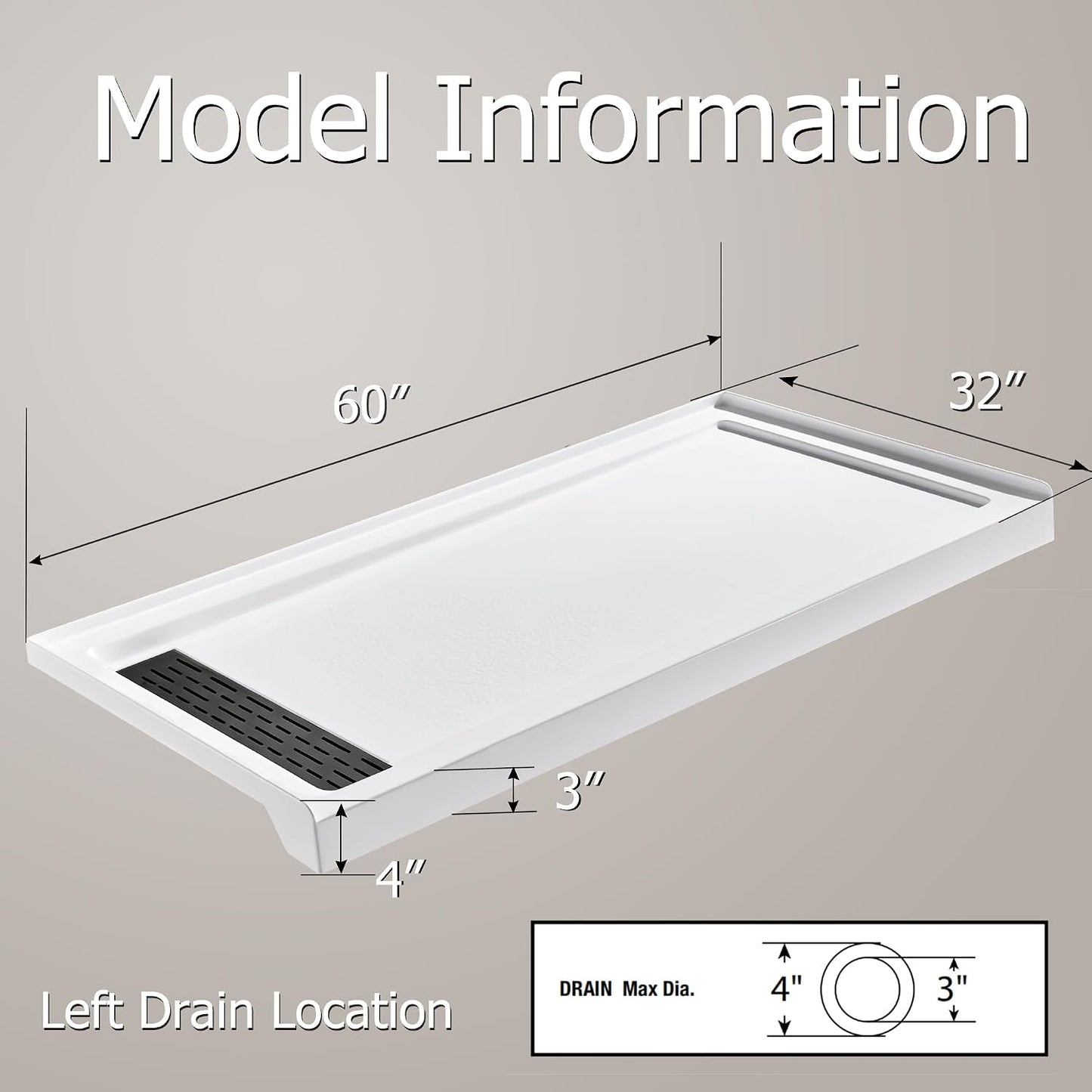 Base ducha 32x60x4 blanco brillante desagüe izquierdo