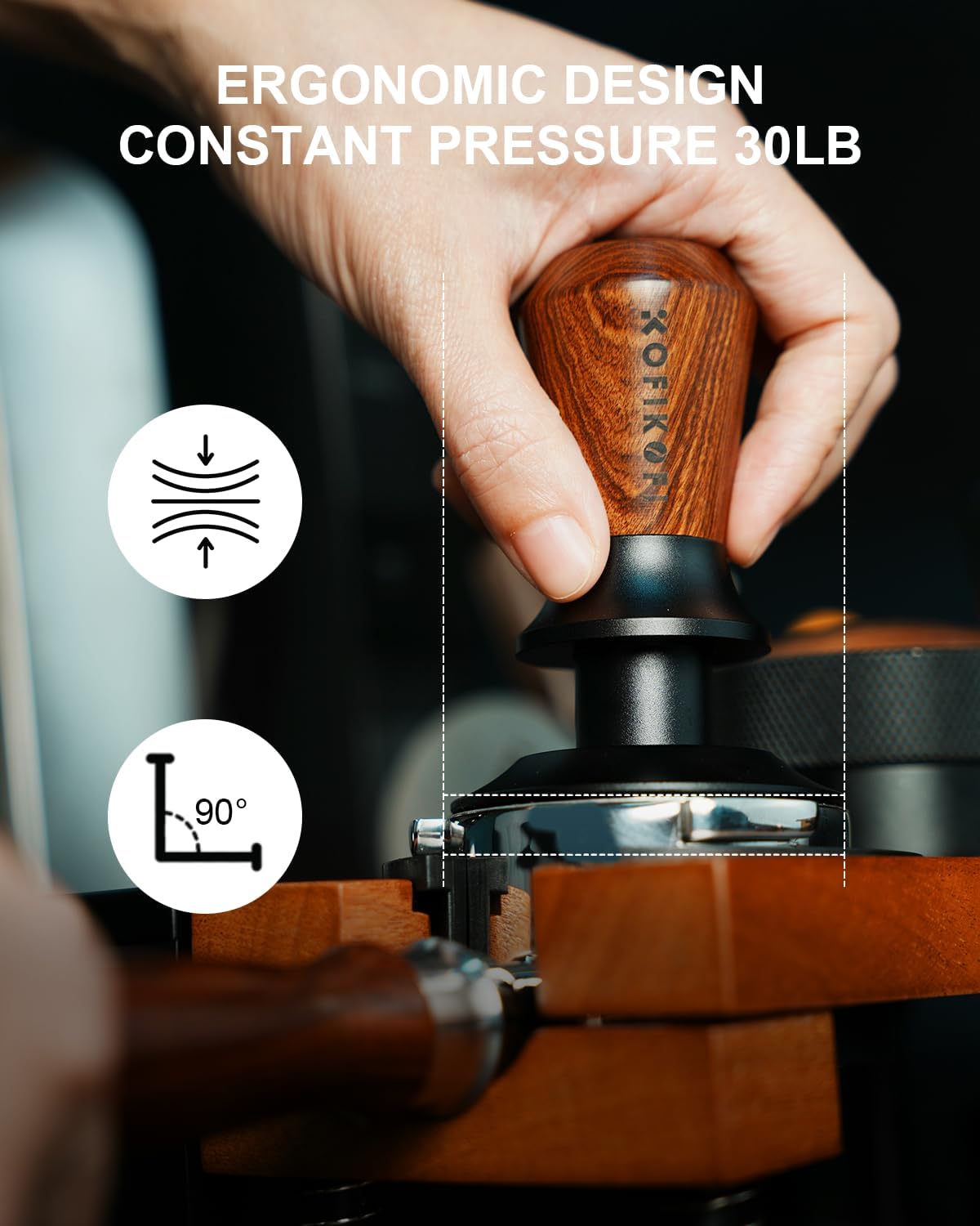Tamper Espresso 53.3mm Acero Inox Ondulado Palisandro