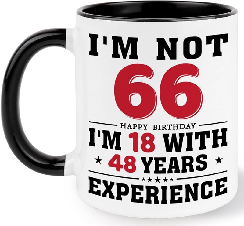 Taza café cumpleaños 66 años rojo y negro 11oz