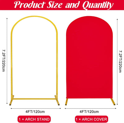 Soporte arco metal y telón elastano rojo para fiestas