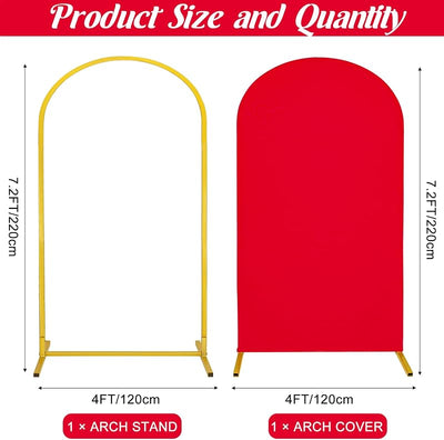 Soporte arco metal y telón elastano rojo para fiestas