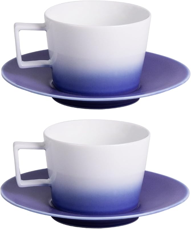 Set 2 Tazas Cerámica Espresso Platillos Vajilla Morada 7oz