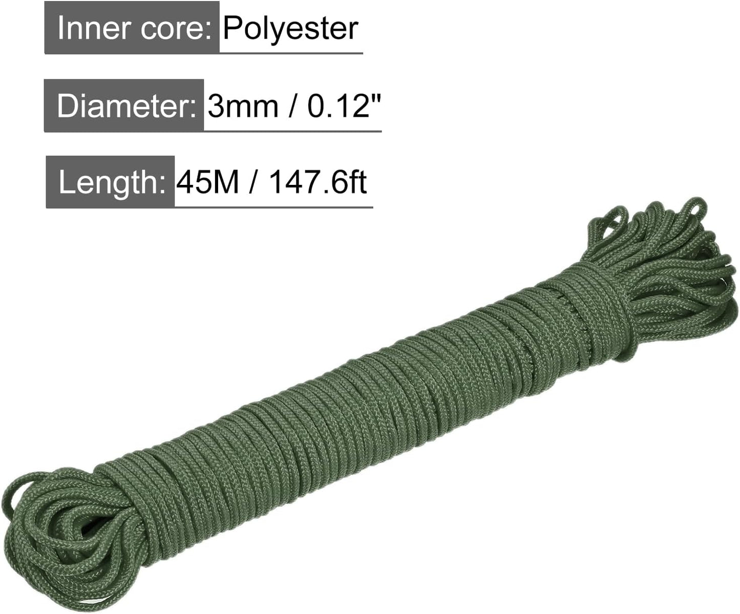 Cuerda trenzada 45m 1/8pulg verde oscuro para camping