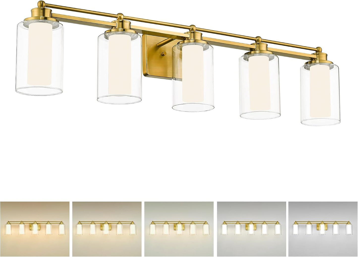 Lámpara baño 5 luces dorado cepillado moderna sobre espejo