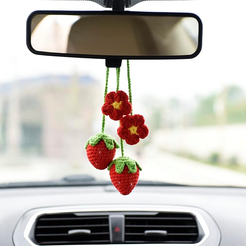 2 Pzas Adornos Espejo Retrovisor Flores Fresa Roja Decoración