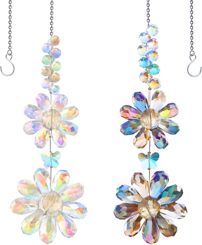 2 Pzas Flores Cristal Atrapasoles Colgantes Arco Iris Decoración