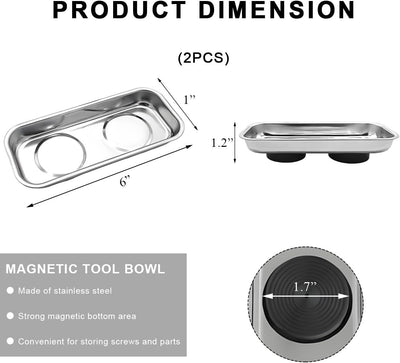 Set 2 bandejas magnéticas acero inox 5.6x2.5pulg para mecánicos