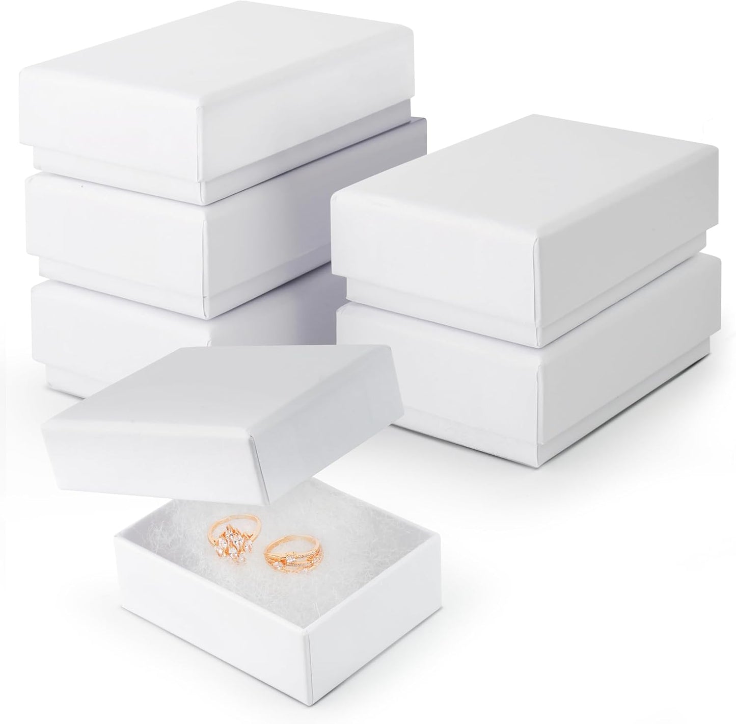 6 Pzas cajas joyería cartón blanco relleno algodón 3x2x1"