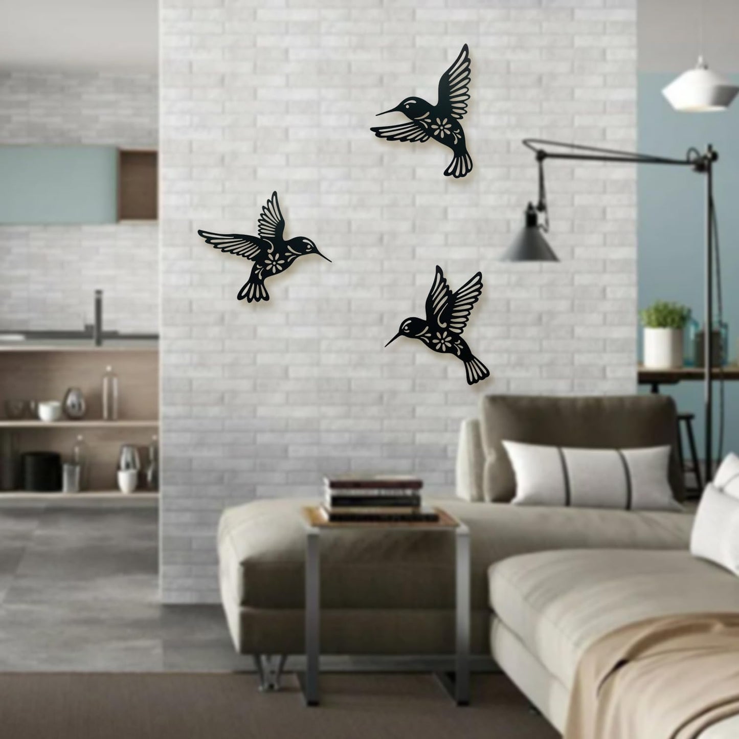 Decoración pared colibrí metal 3 Pzas color negro