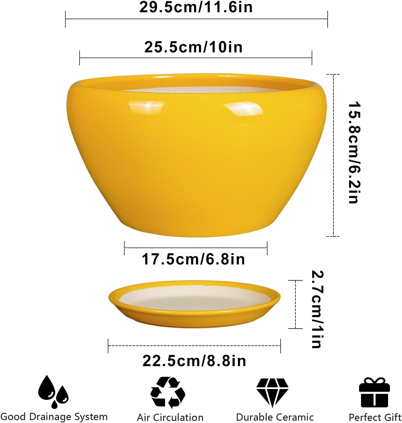 Maceta Cerámica Interior 11" Decorativa con Drenaje