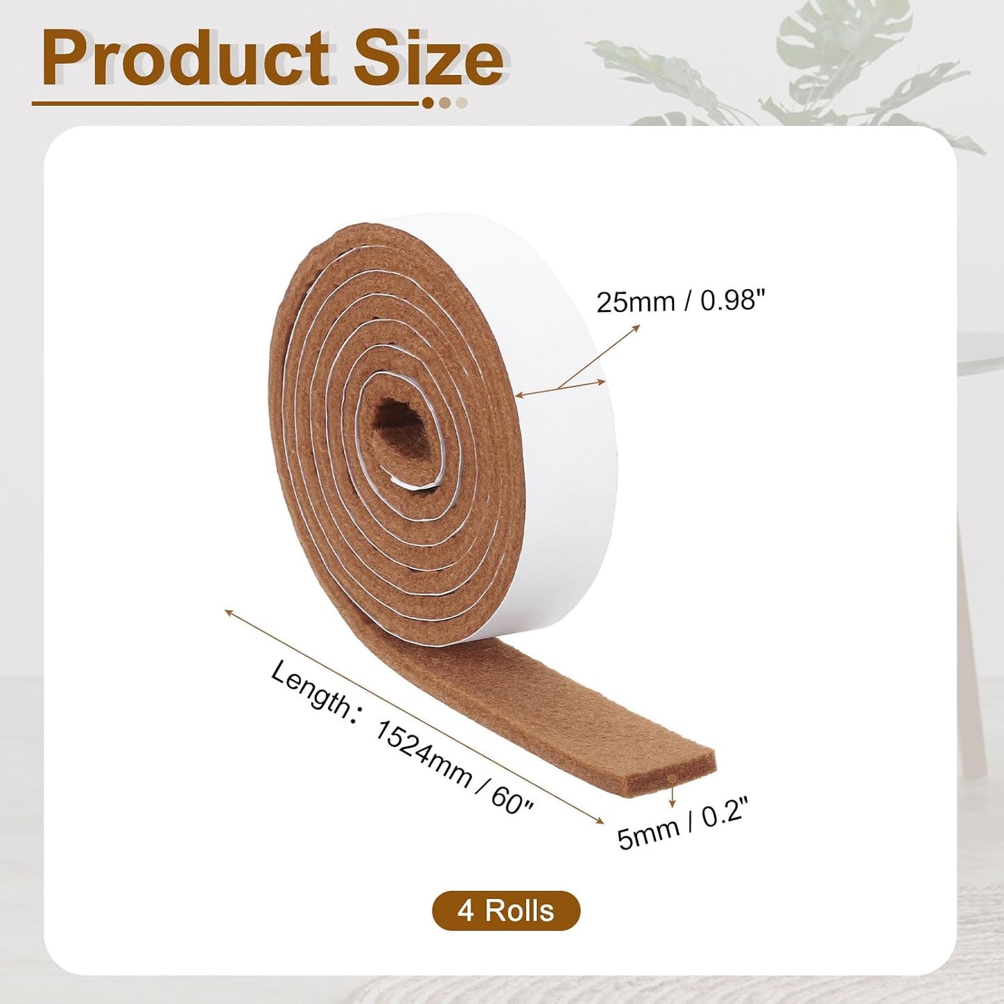 Tiras fieltro adhesivo 4 rollos 1x60pulg antiarañazos madera