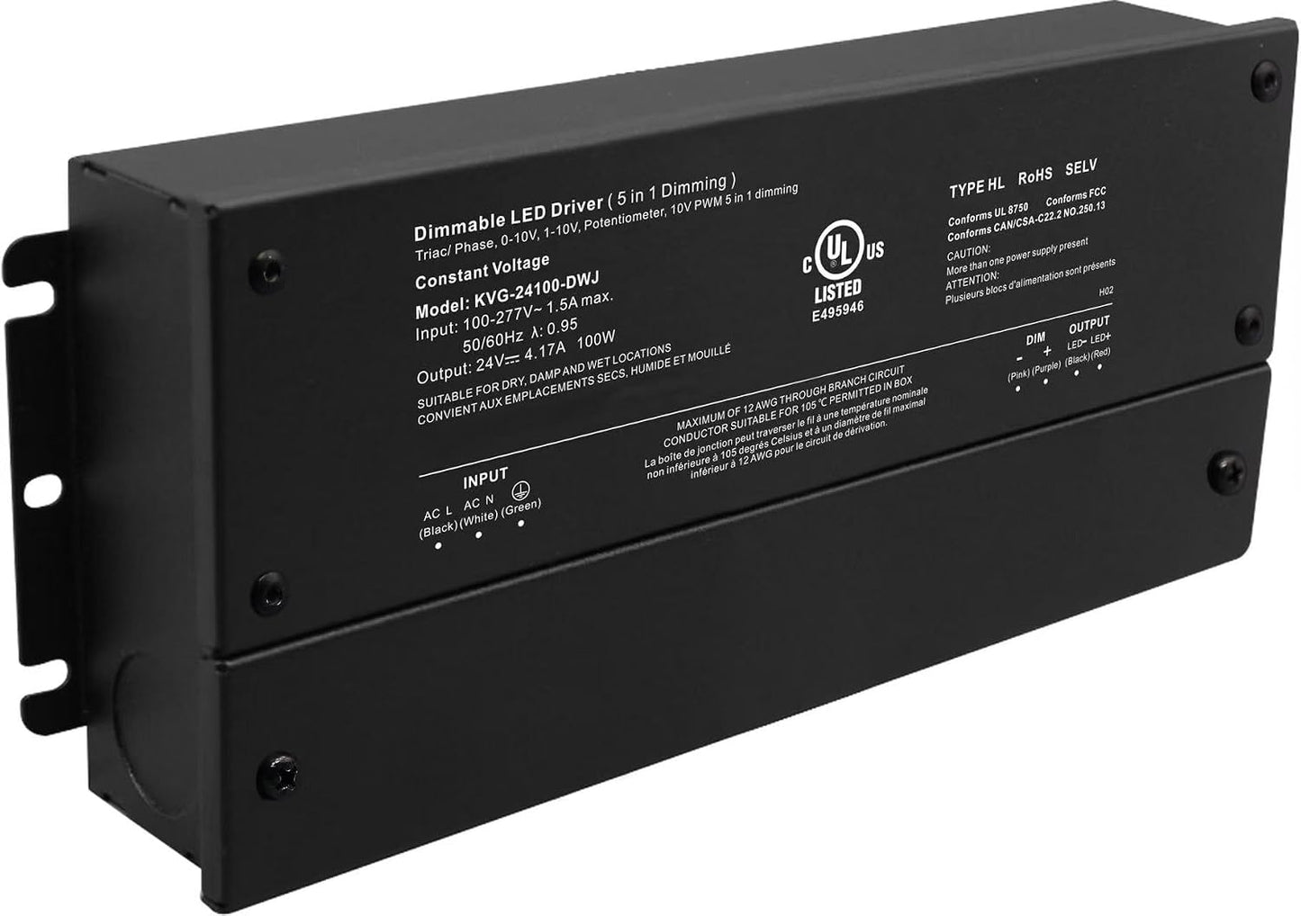 Controlador LED 24V 100W regulable para iluminación