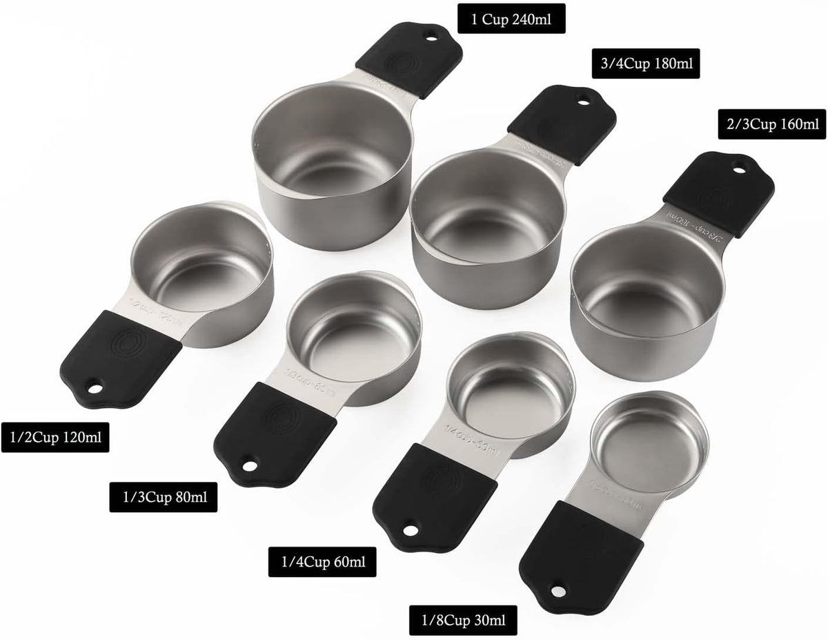 Set 7 Tazas y 8 Cucharas Medidoras Magnéticas Acero Inox Negro