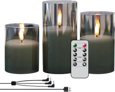 Velas LED parpadeantes control remoto gris cera real
