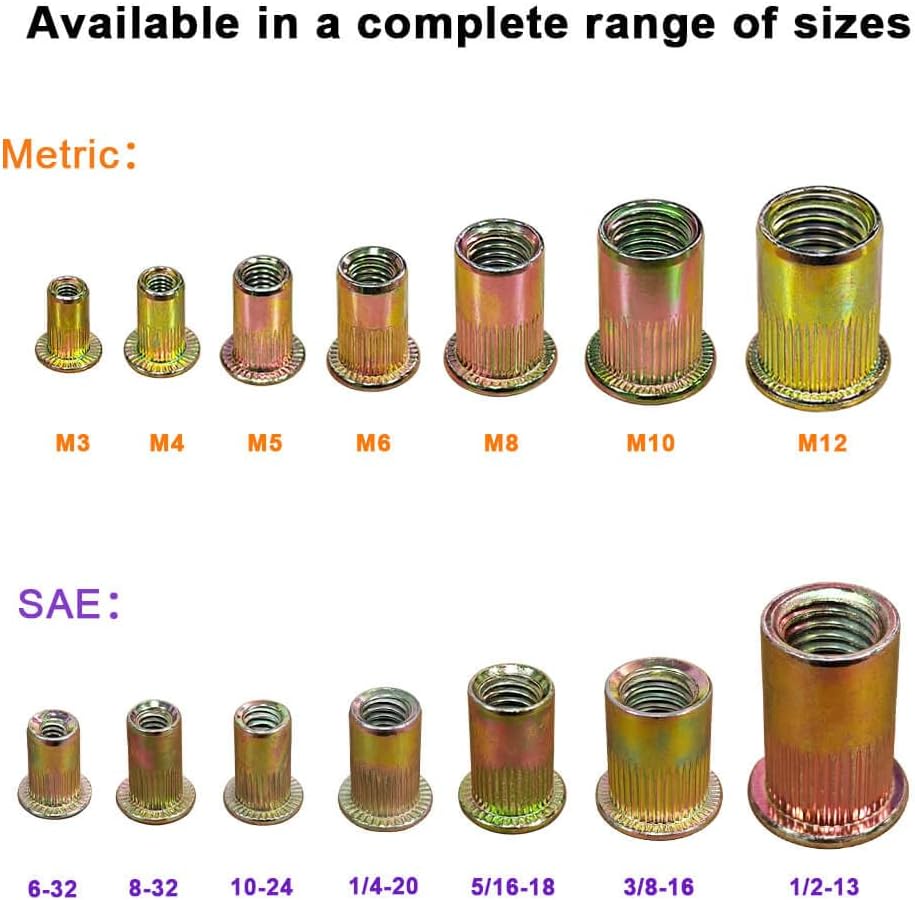 Kit 260 Pzas Tuercas Remache M3-M12 Acero Carbono Cabeza Plana