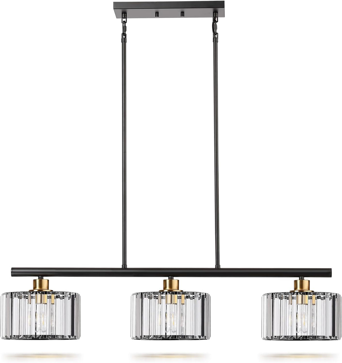 Lámpara colgante isla cocina 3 luces cristal negro dorado ajustable