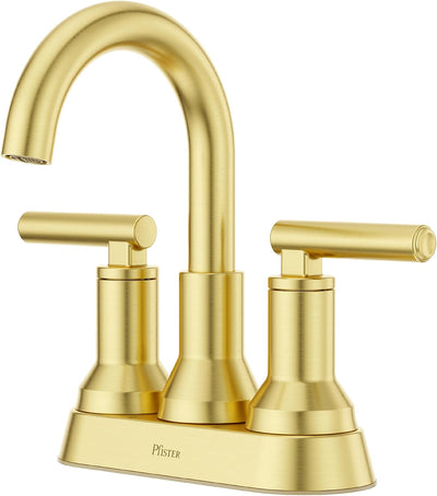 Grifo lavabo baño 4pulg 2 asas 3 agujeros acabado dorado
