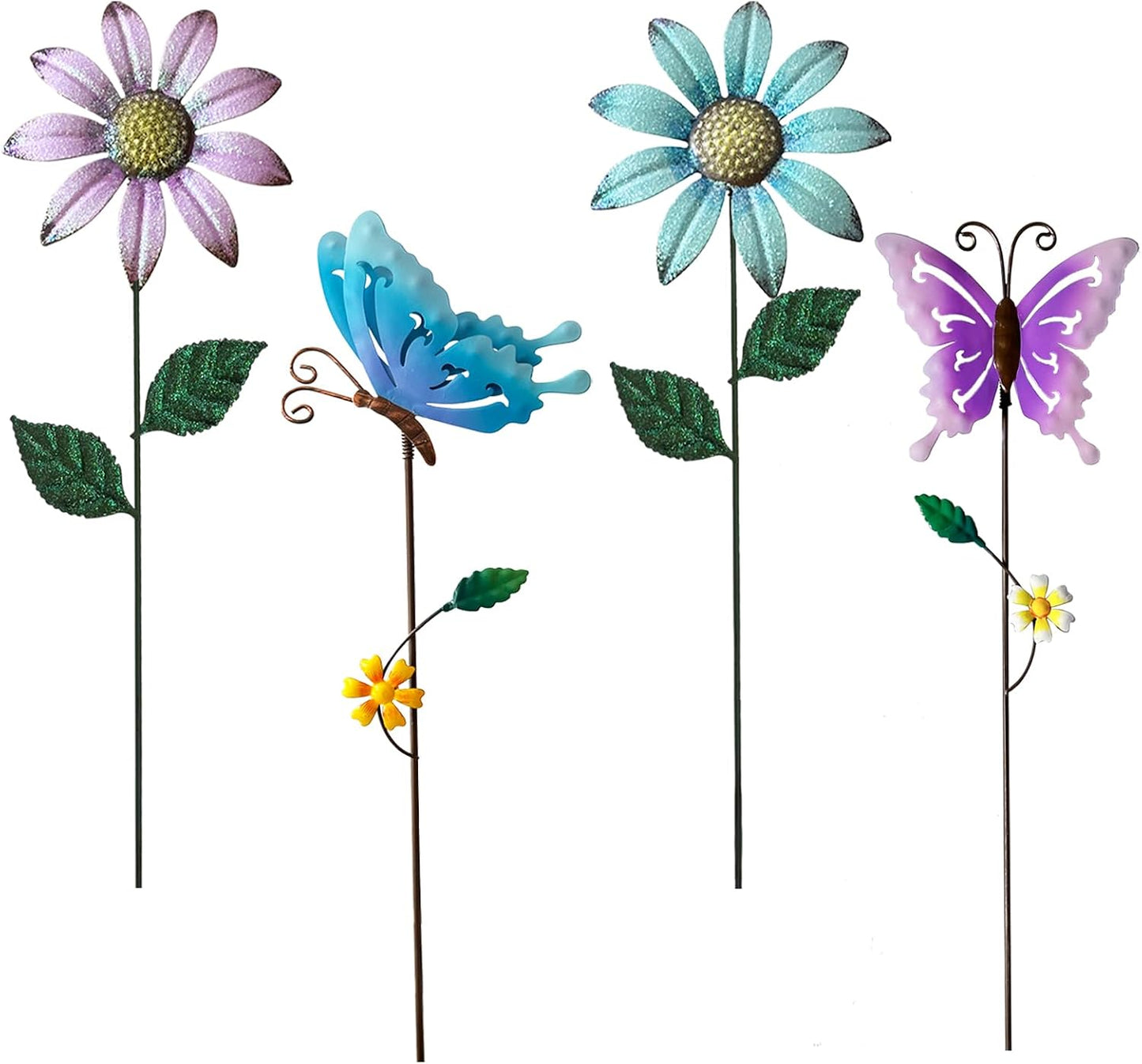 4 Estacas Decorativas de Metal con Flores 16" Jardín