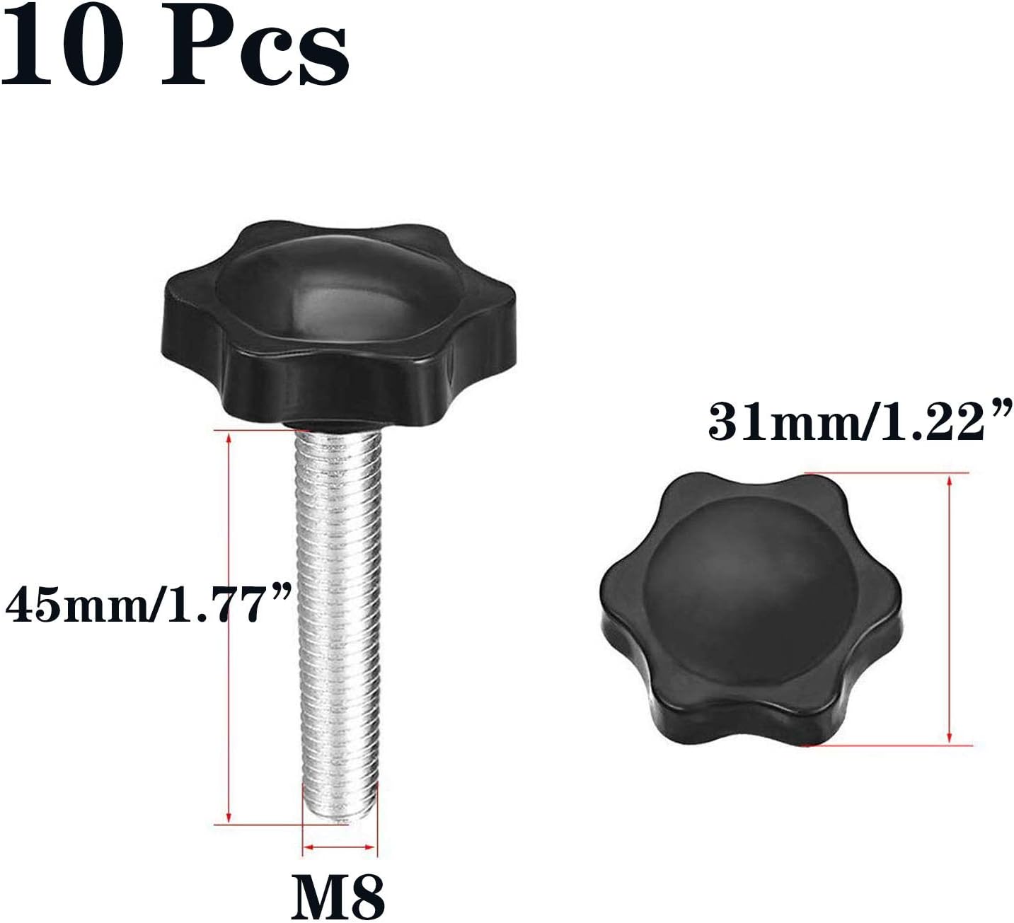 10 Pomos de sujeción perilla hexagonal plástico M8