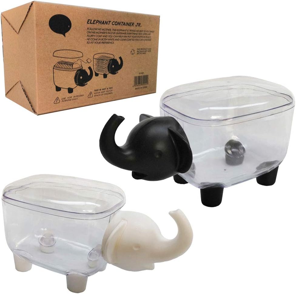 2 Soportes Elefante para Hisopos Algodón con Tapa