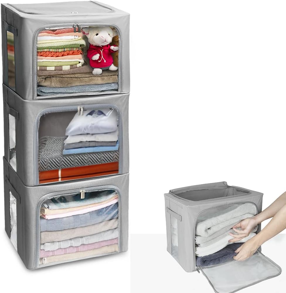 Caja apilable ropa accesorios acero ventana transparente