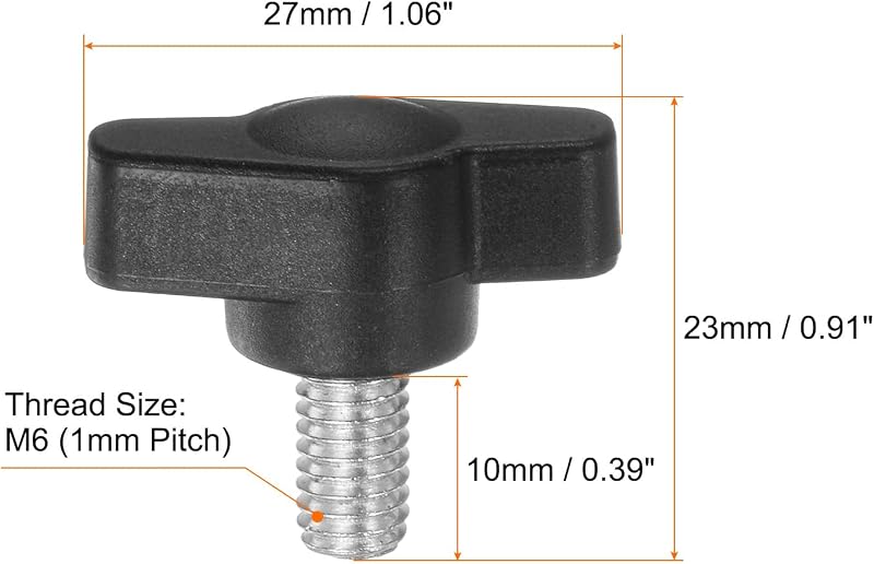 Perillas de agarre T negro M6 x 0.394pulg