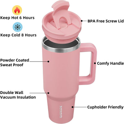 Vaso térmico acero inox 40oz con asa pajilla tapa color