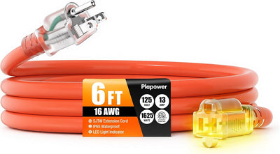 Cable extensión 6ft al aire libre 16/3 SJTW 13A con indicador luz
