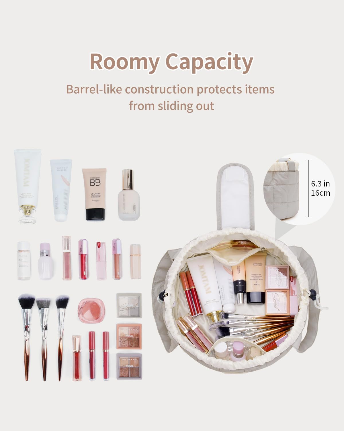 Bolsa maquillaje plana con asa acolchada para mujer y niña