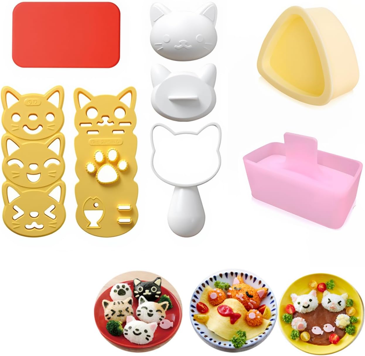 Juego 10 Pzas Moldes Bolas Arroz Gato y Premsa Musubi