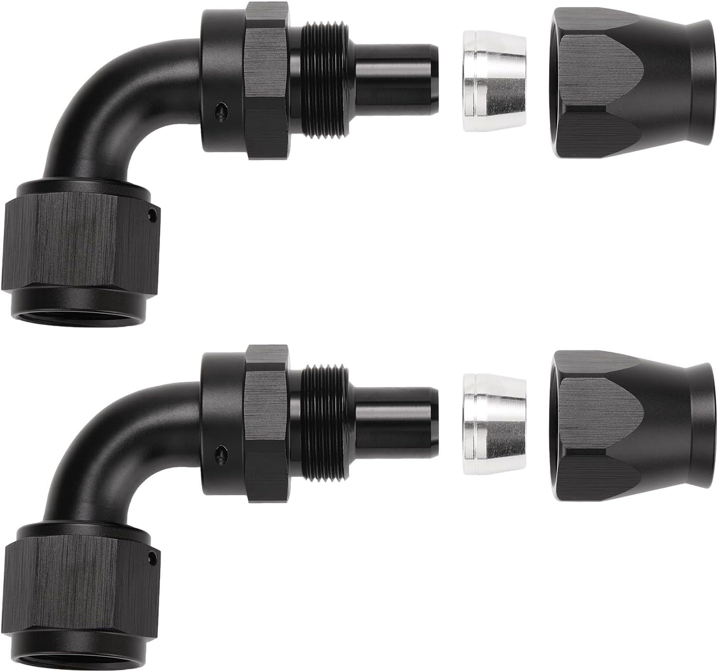 Adaptador manguera PTFE 90grados aluminio negro 2pzas