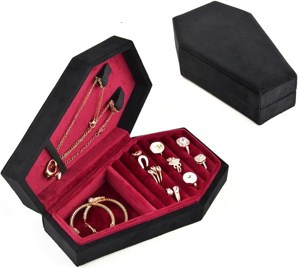 Estuche joyas gótico en forma de ataúd terciopelo
